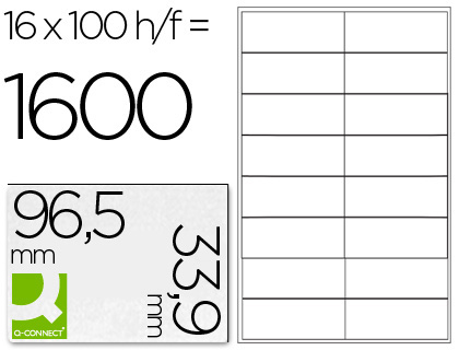 CJ100 hojas A4 1600 etiquetas adhesivas Q-Connect 96,5x33,9mm.  ILC